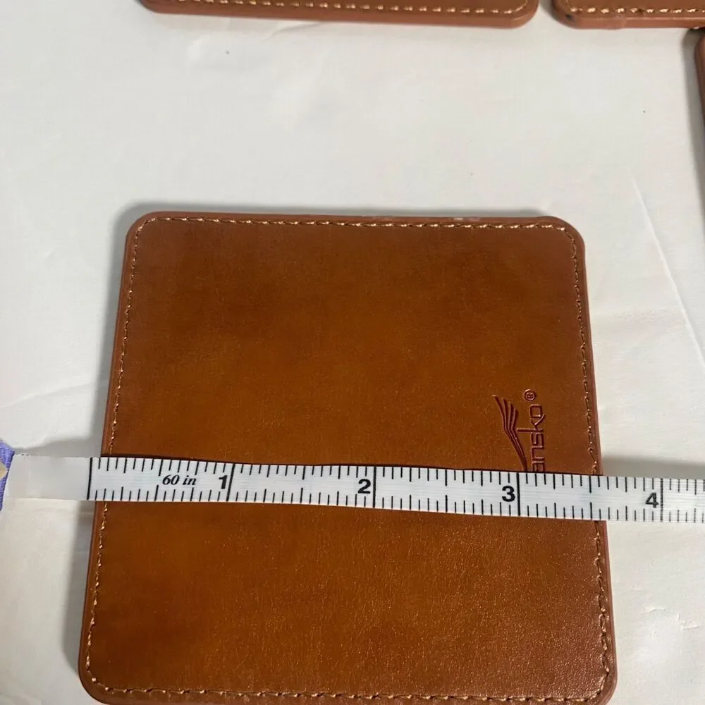 Dansko Leather Coaster Set of 4 Brown Logo Shoe Imprint 3.5” Square Nurse Gift